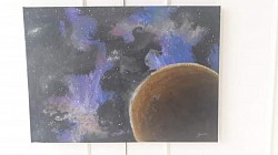 Jacques hand made paintings up for sale as part of fundraising.